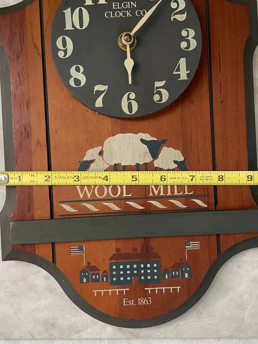 Vintage Elgin Clock Co Wool Mill Wall Clock | Primitive Farmhouse Decor